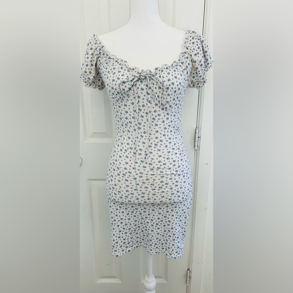 White Floral Tie-Front Midi Dress
